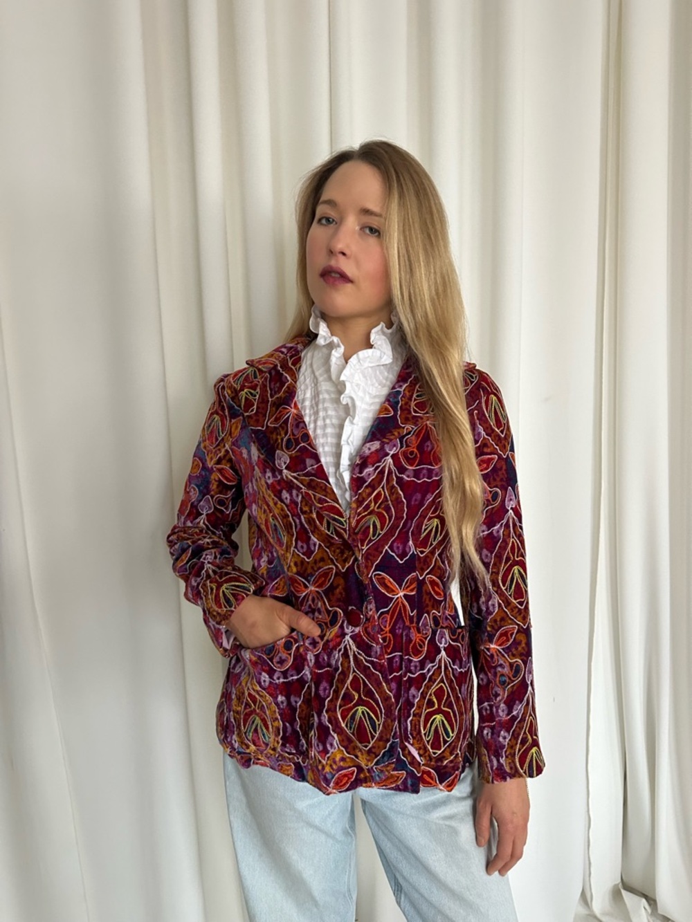 Vintage Velvet Embroidered Patterned Blazer